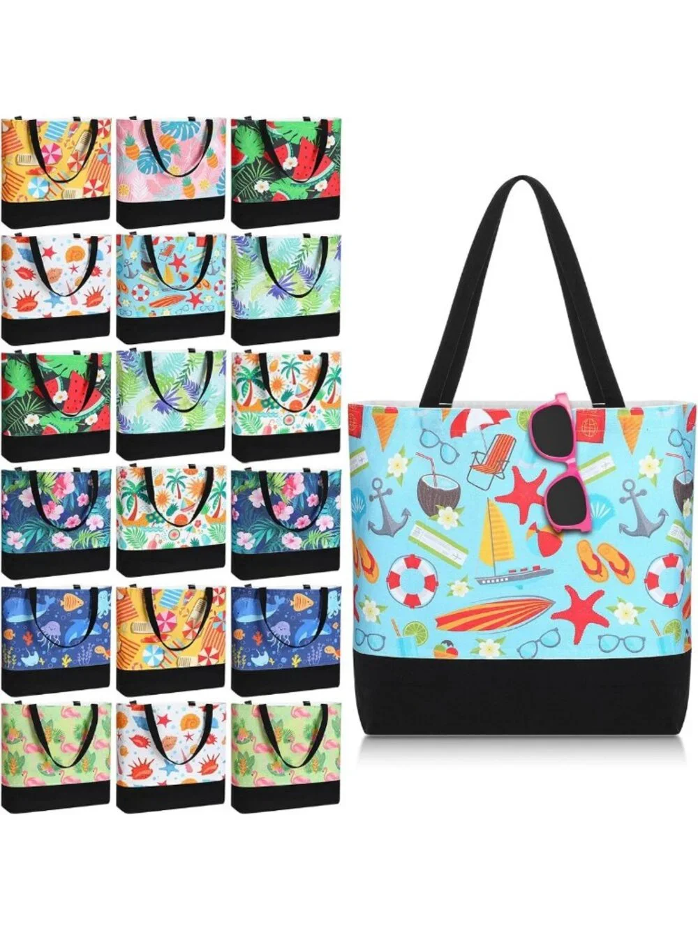 20 Pcs Reusable Summer Tote Bags for Women - Large Beach, Pool, Gym & Travel